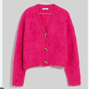 Madewell Alpaca-Blend Brushed Crop Cardigan Sweater - Fuschia